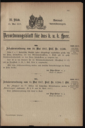 Verordnungsblatt für das Kaiserlich-Königliche Heer 19170519 Seite: 1