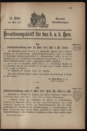 Verordnungsblatt für das Kaiserlich-Königliche Heer 19170526 Seite: 1