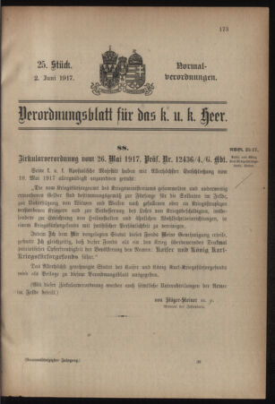 Verordnungsblatt für das Kaiserlich-Königliche Heer 19170602 Seite: 1