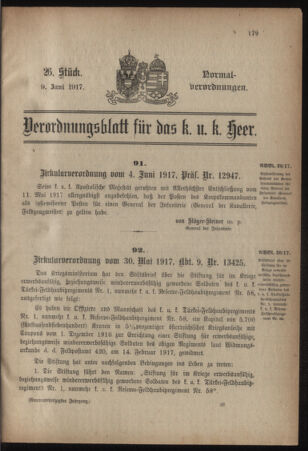 Verordnungsblatt für das Kaiserlich-Königliche Heer 19170609 Seite: 1