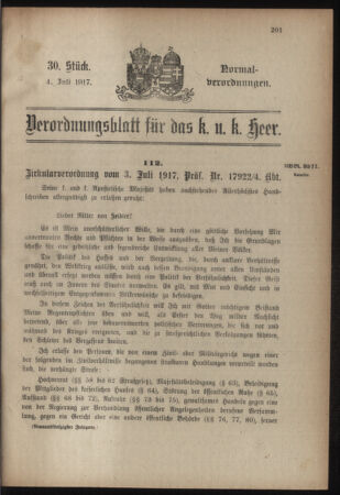 Verordnungsblatt für das Kaiserlich-Königliche Heer 19170704 Seite: 1