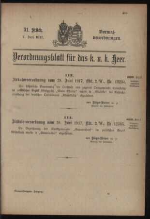 Verordnungsblatt für das Kaiserlich-Königliche Heer 19170707 Seite: 1