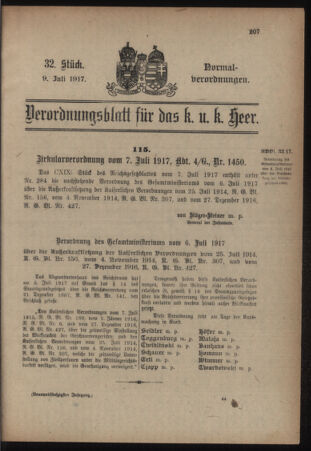 Verordnungsblatt für das Kaiserlich-Königliche Heer 19170709 Seite: 1