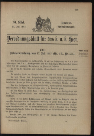 Verordnungsblatt für das Kaiserlich-Königliche Heer 19170721 Seite: 1