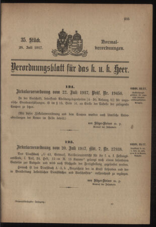 Verordnungsblatt für das Kaiserlich-Königliche Heer 19170728 Seite: 1