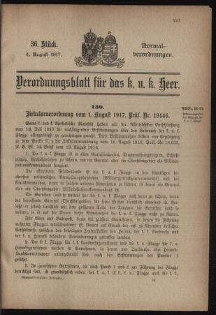 Verordnungsblatt für das Kaiserlich-Königliche Heer 19170804 Seite: 1