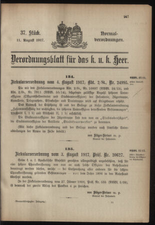 Verordnungsblatt für das Kaiserlich-Königliche Heer 19170811 Seite: 1