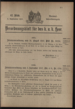 Verordnungsblatt für das Kaiserlich-Königliche Heer 19170908 Seite: 1