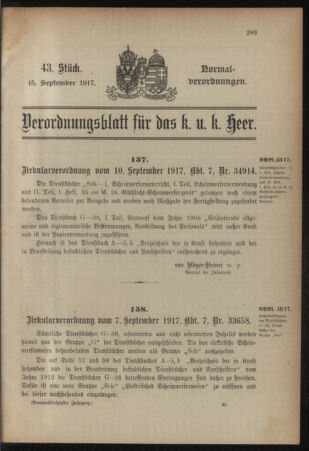 Verordnungsblatt für das Kaiserlich-Königliche Heer 19170915 Seite: 1