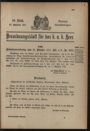 Verordnungsblatt für das Kaiserlich-Königliche Heer 19171027 Seite: 1