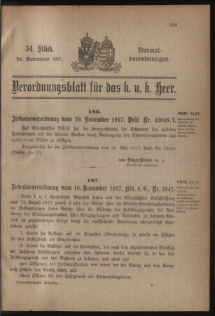 Verordnungsblatt für das Kaiserlich-Königliche Heer 19171124 Seite: 1