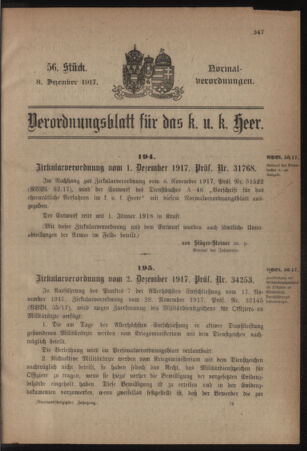 Verordnungsblatt für das Kaiserlich-Königliche Heer 19171208 Seite: 1