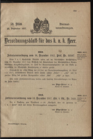 Verordnungsblatt für das Kaiserlich-Königliche Heer 19171222 Seite: 1