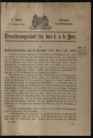 Verordnungsblatt für das Kaiserlich-Königliche Heer 19180105 Seite: 1