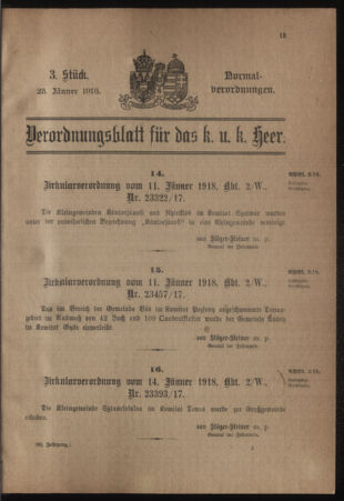 Verordnungsblatt für das Kaiserlich-Königliche Heer 19180123 Seite: 1