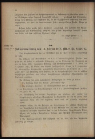 Verordnungsblatt für das Kaiserlich-Königliche Heer 19180216 Seite: 10