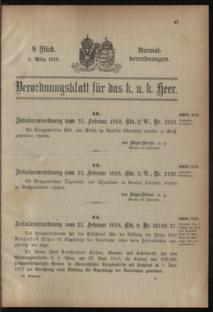 Verordnungsblatt für das Kaiserlich-Königliche Heer 19180302 Seite: 1