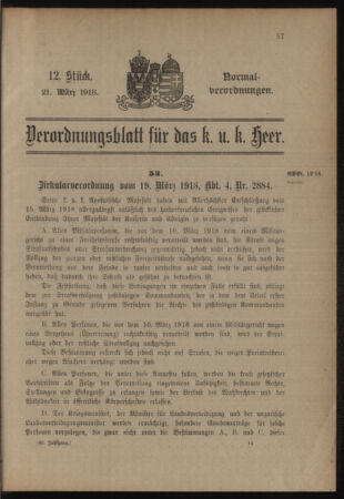 Verordnungsblatt für das Kaiserlich-Königliche Heer 19180321 Seite: 1