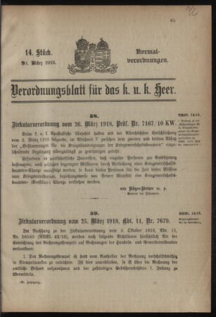 Verordnungsblatt für das Kaiserlich-Königliche Heer 19180330 Seite: 1