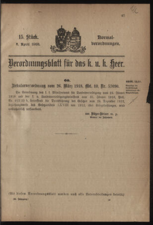 Verordnungsblatt für das Kaiserlich-Königliche Heer 19180406 Seite: 1