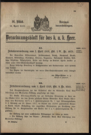 Verordnungsblatt für das Kaiserlich-Königliche Heer 19180413 Seite: 1