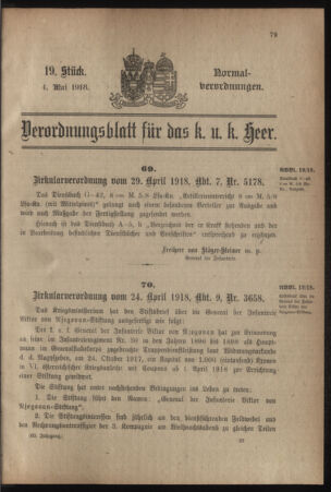 Verordnungsblatt für das Kaiserlich-Königliche Heer 19180504 Seite: 1