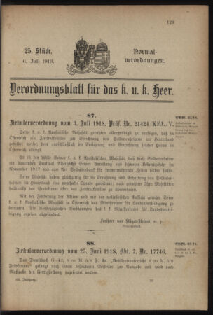 Verordnungsblatt für das Kaiserlich-Königliche Heer 19180706 Seite: 1