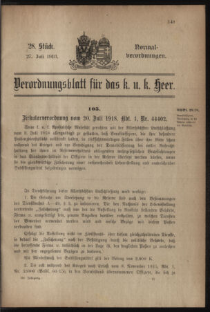 Verordnungsblatt für das Kaiserlich-Königliche Heer 19180727 Seite: 1