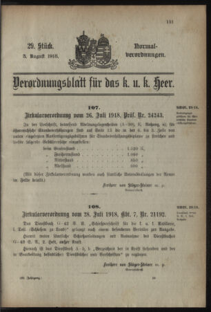 Verordnungsblatt für das Kaiserlich-Königliche Heer 19180803 Seite: 1