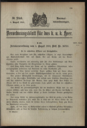 Verordnungsblatt für das Kaiserlich-Königliche Heer 19180808 Seite: 1