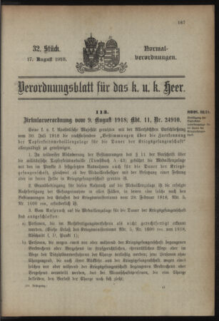 Verordnungsblatt für das Kaiserlich-Königliche Heer 19180817 Seite: 1