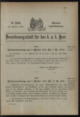 Verordnungsblatt für das Kaiserlich-Königliche Heer 19181012 Seite: 1