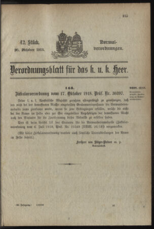 Verordnungsblatt für das Kaiserlich-Königliche Heer 19181026 Seite: 1