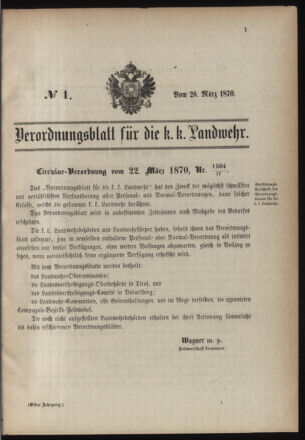 Verordnungsblatt für die Kaiserlich-Königliche Landwehr 18700326 Seite: 1