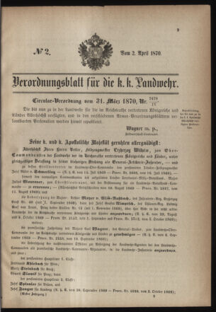 Verordnungsblatt für die Kaiserlich-Königliche Landwehr 18700402 Seite: 1