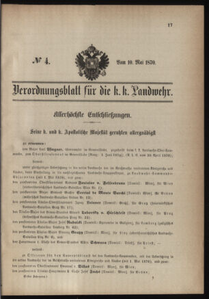 Verordnungsblatt für die Kaiserlich-Königliche Landwehr 18700510 Seite: 1