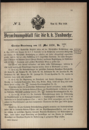 Verordnungsblatt für die Kaiserlich-Königliche Landwehr 18700512 Seite: 1