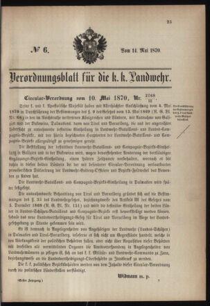 Verordnungsblatt für die Kaiserlich-Königliche Landwehr 18700514 Seite: 1