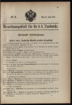 Verordnungsblatt für die Kaiserlich-Königliche Landwehr 18700625 Seite: 1