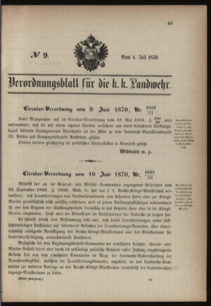 Verordnungsblatt für die Kaiserlich-Königliche Landwehr 18700704 Seite: 1