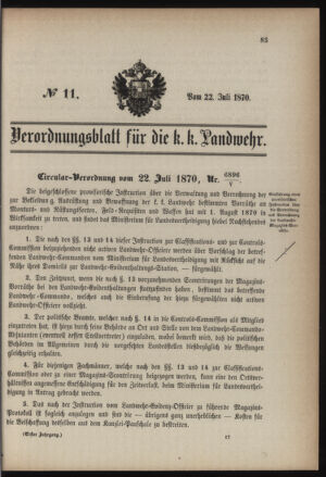 Verordnungsblatt für die Kaiserlich-Königliche Landwehr 18700722 Seite: 1