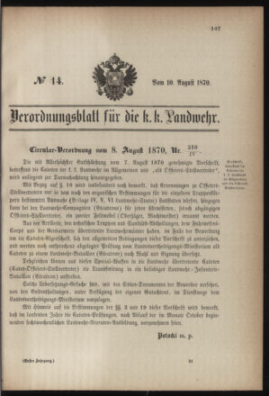 Verordnungsblatt für die Kaiserlich-Königliche Landwehr 18700810 Seite: 1