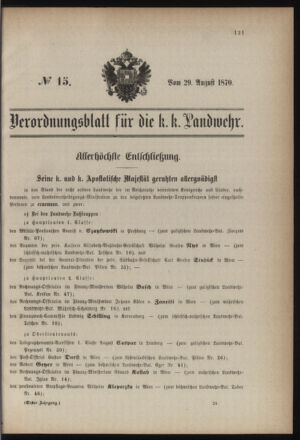 Verordnungsblatt für die Kaiserlich-Königliche Landwehr 18700829 Seite: 1