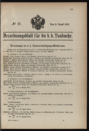 Verordnungsblatt für die Kaiserlich-Königliche Landwehr 18700831 Seite: 1