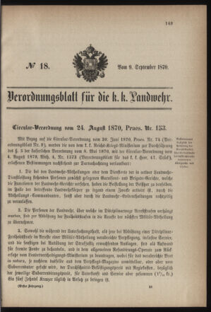 Verordnungsblatt für die Kaiserlich-Königliche Landwehr 18700909 Seite: 1