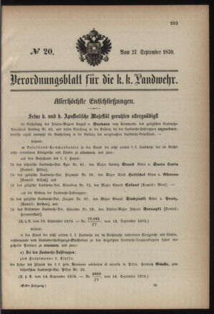 Verordnungsblatt für die Kaiserlich-Königliche Landwehr 18700927 Seite: 1