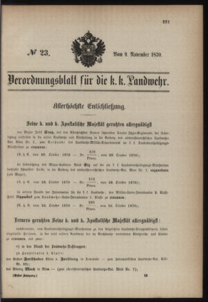 Verordnungsblatt für die Kaiserlich-Königliche Landwehr 18701109 Seite: 1