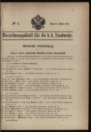 Verordnungsblatt für die Kaiserlich-Königliche Landwehr 18710118 Seite: 1