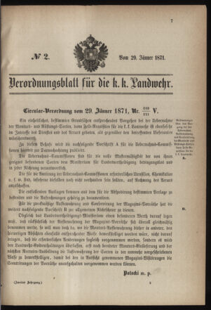 Verordnungsblatt für die Kaiserlich-Königliche Landwehr 18710129 Seite: 1