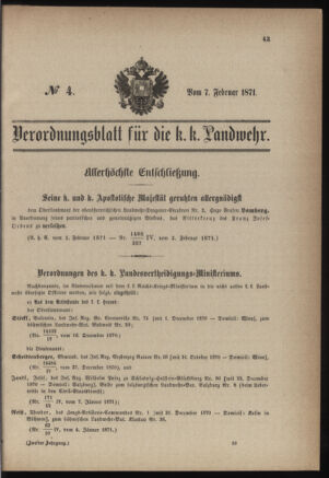 Verordnungsblatt für die Kaiserlich-Königliche Landwehr 18710207 Seite: 1